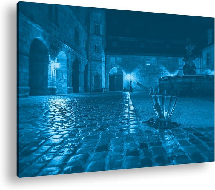 deyoli Innenhof einer Burg Format 80x60 Effekt: Monocrome Blau als Leinwandbild, Motiv fertig gerahm