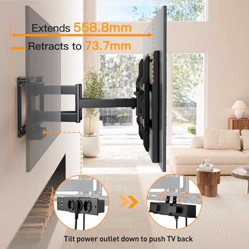 Perlegear TV Wandhalterung PGLF18 mit 822mm Langem Arm & PGLF11 TV Wandhalterung mit Steckdosenleist