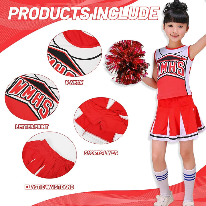 LOLANTA Mädchen rot &amp; blau Cheerleader Kostüm befestigen Pom Poms Socken, Kinder Cheer Outfit Karnev