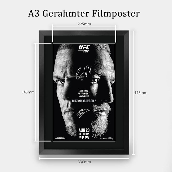 HWC Trading A3 FR UFC 202 Programm Poster Conor McGregor Nate Diaz signiertes Geschenk gerahmt A3 ge