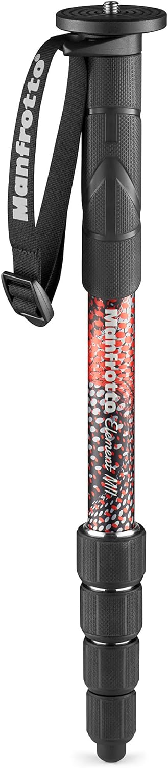 Manfrotto Element MII MMELMIIA5RD, leichtes Alu-Reise-Einbeinstativ, rot, 5 Segmente, Handgelenkschl