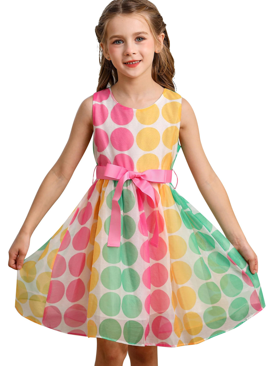 BONNY BILLY Mädchen Kleider Vintage Blumen Festlich Hochzeit Elegant Kinder Kleid mit Gürtel 3-4 Jah