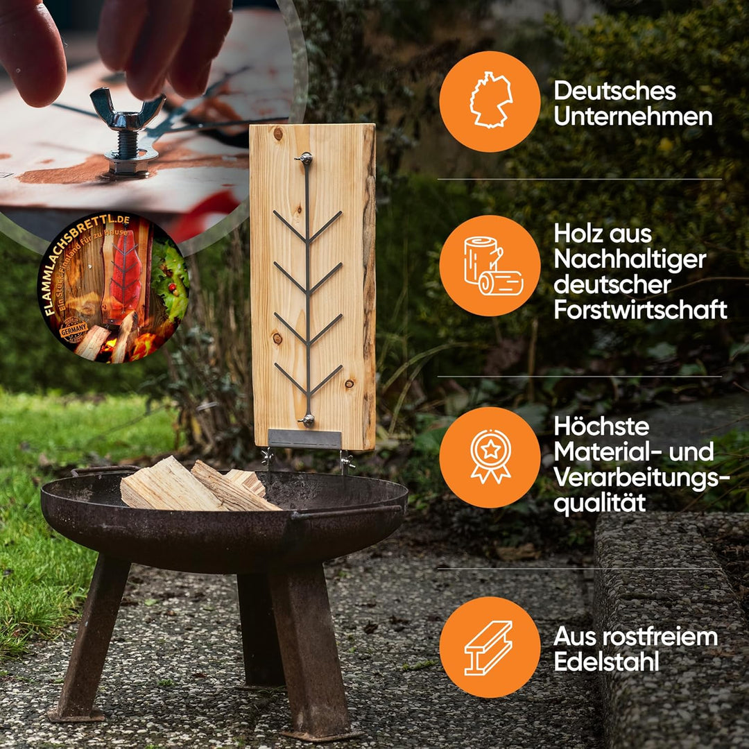 XL Flammlachbrett [mit 5 verstellbaren Einstellwinkel] aus Lärchenholz mit Maserung | ca. 200-290 x