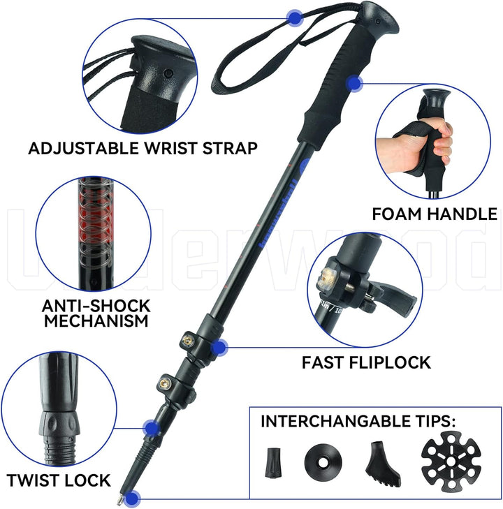 Nordic Walking Stick für Damen und Herren, Teleskop 2 Stück Wanderstöcke für Trekking, Aluminium Wan