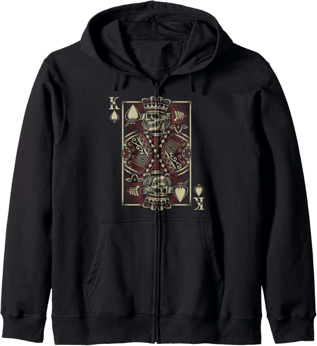 King of Spades Skull Men Poker-Kartenspiel Grunge Biker Karten Kapuzenjacke