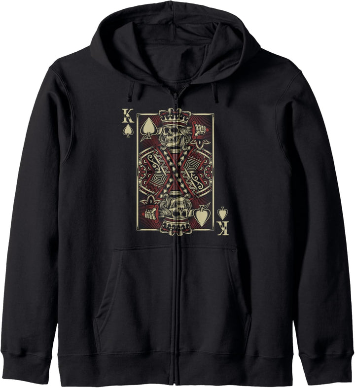 King of Spades Skull Men Poker-Kartenspiel Grunge Biker Karten Kapuzenjacke