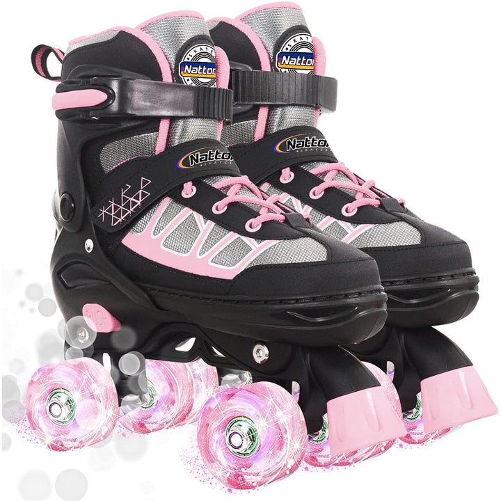 Nattork Kinder Rollschuhe für Mädchen, Jungen und Anfänger, 4 Grössen Verstellbare Rollschuhe mit Le