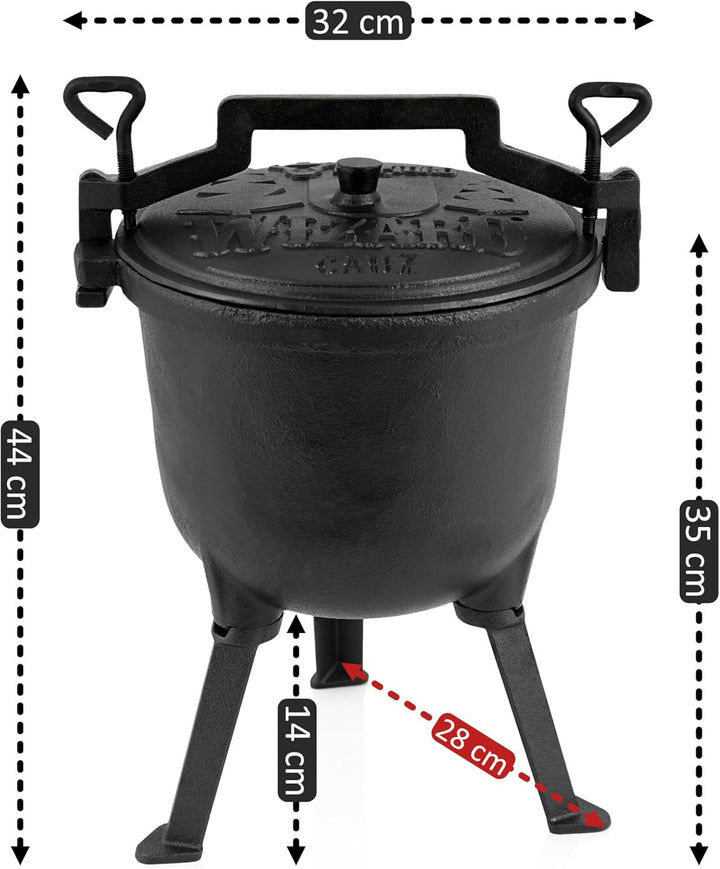 BBQ-Toro Zauberkessel "Wizard" | Kochtopf aus Gusseisen | Gusstopf mit drei Beinen, Deckel, Bügel un