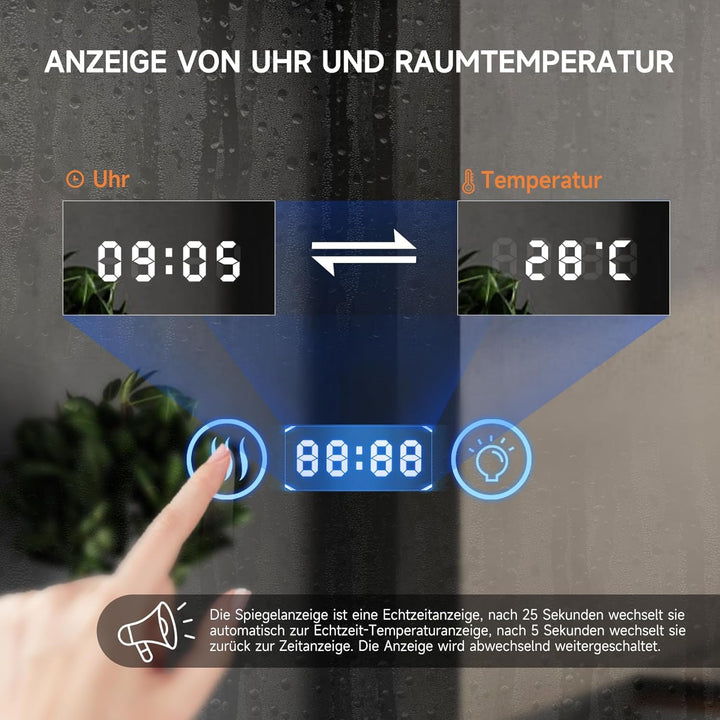 YOLEO Badspiegel mit Beleuchtung, LED Spiegel Wandspiegel mit Steckdose, Badezimmerspiegel LED Besch