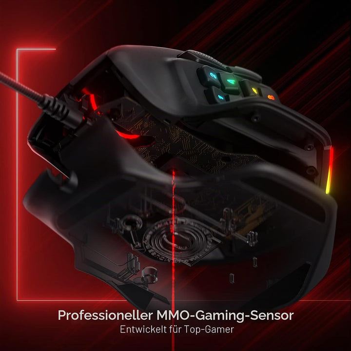 Redragon M811 Aatrox MMO Gaming Maus, 15 programmierbare Tasten kabelgebundene RGB Gamer Maus mit er