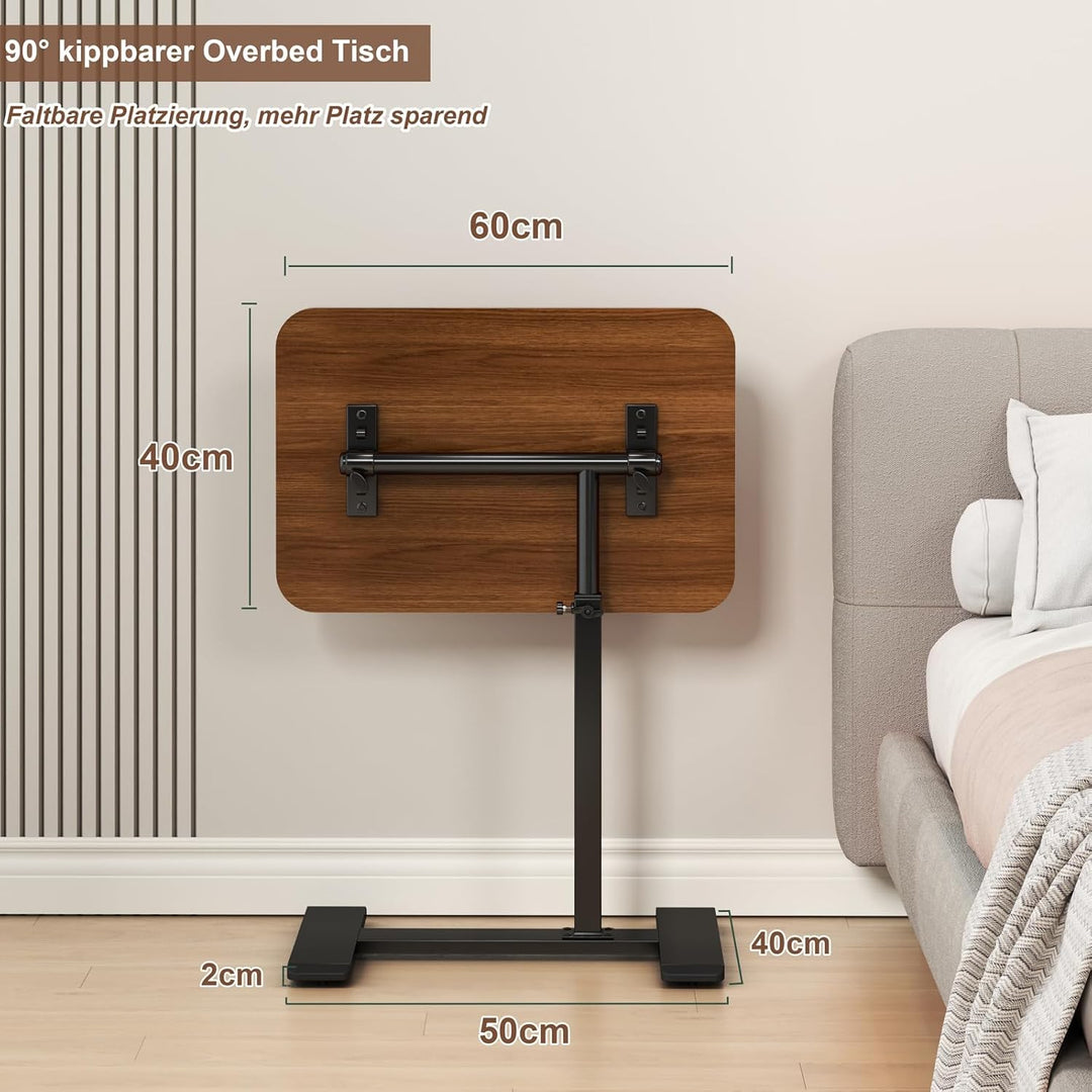 Beistelltisch mit Rollen Höhenverstellbar, 360°Drehbar C Form Couch Beistelltisch, Holz Mobiler Lapt
