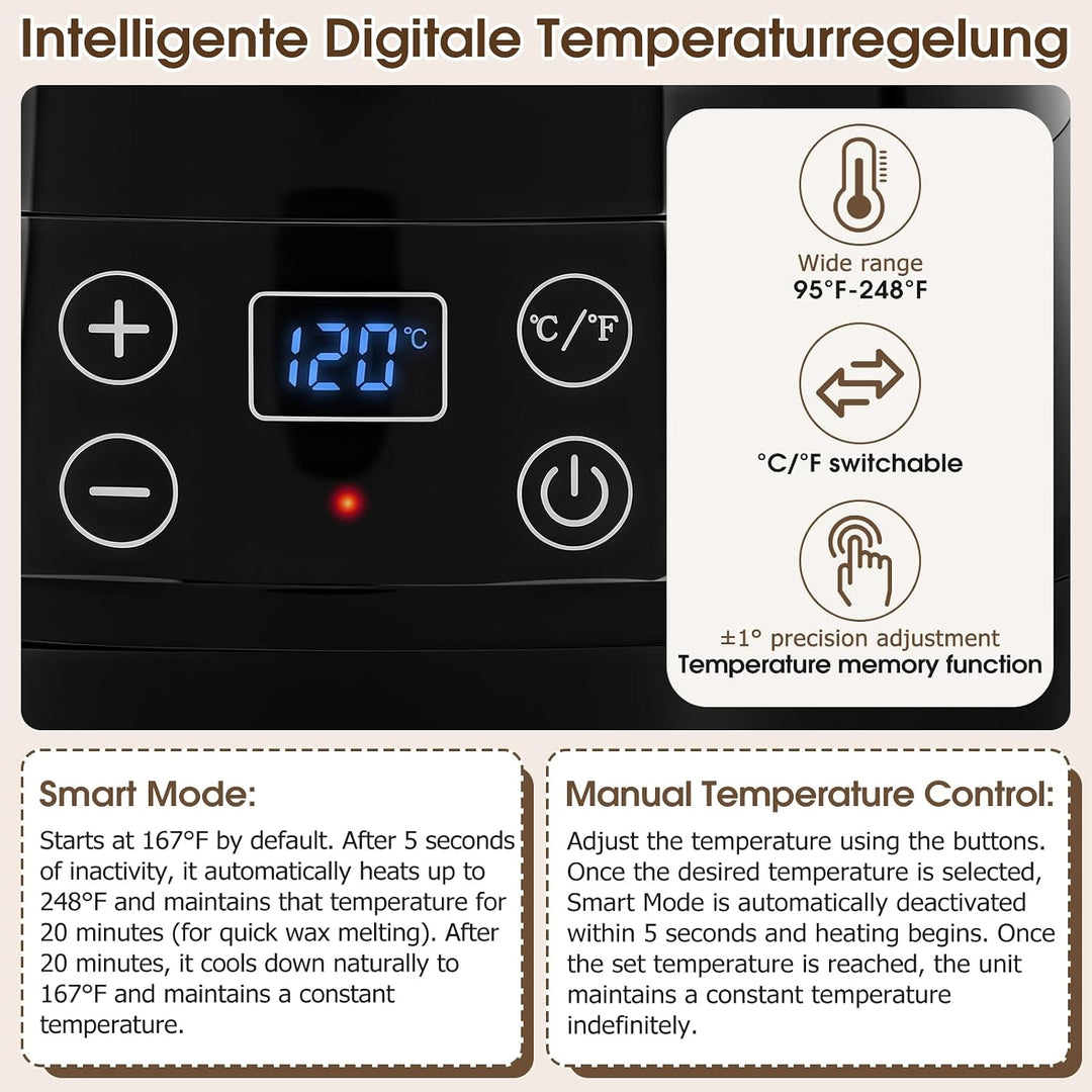 Gugxiom Elektrischer Wachsschmelzer, 1L Wachsschmelztopf für die Kerzenherstellung, mit Digitalanzei