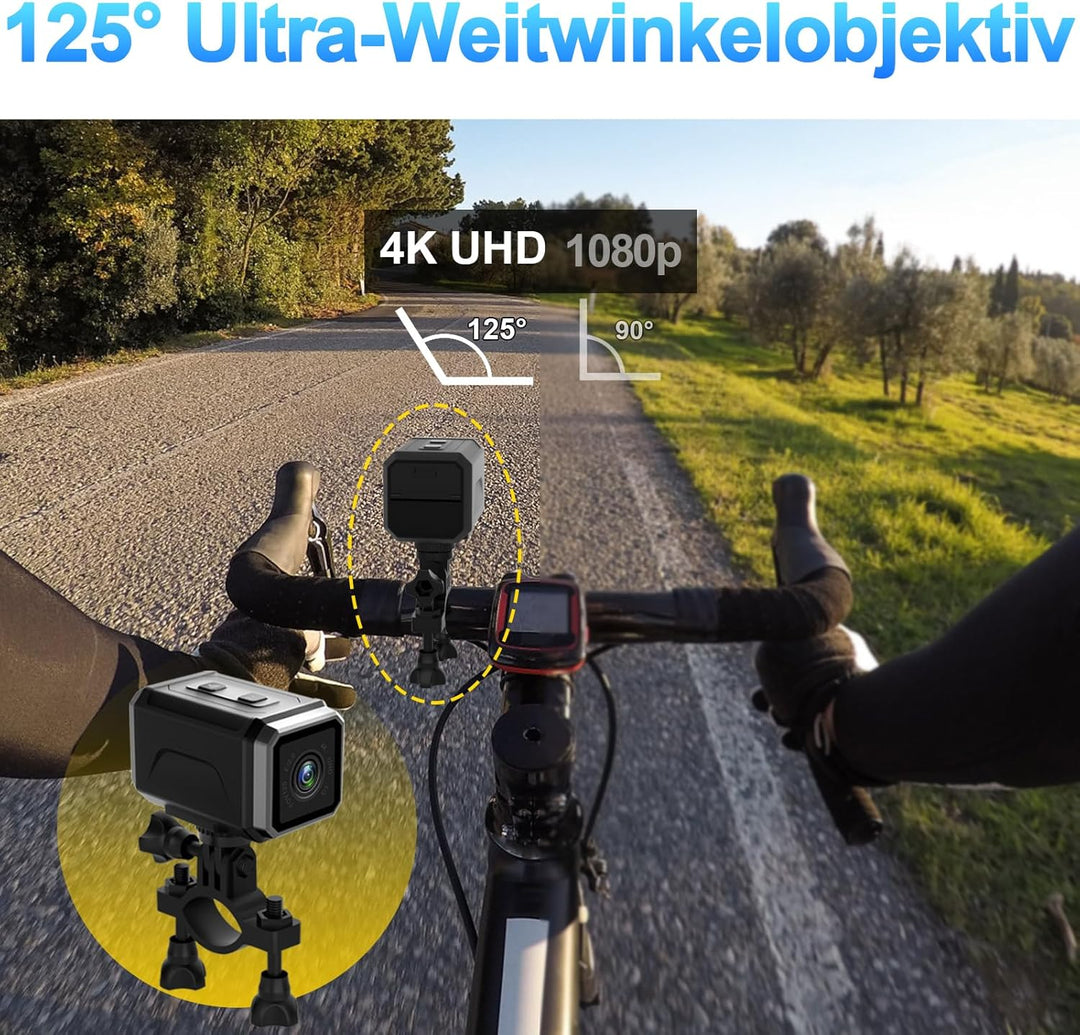 Action Cam WiFi, 4K Stabilisierung Hotspot Actionkameras, 8-Stunden-Akku & 140° Weitwinkel Helmkamer