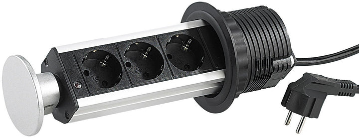 revolt Steckdose Küche: Versenkbare Tisch-3-fach-Steckdosenleiste im Alu-Gehäuse, Ø 78 mm (Versenkba