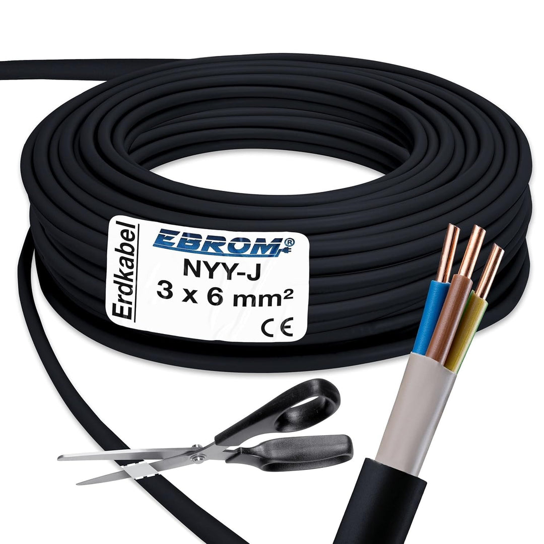 EBROM Erdkabel NYY-J 3x6 mm² Starkstromkabel Erdleitung schwarz - 41 m 41 Meter, 41 Meter