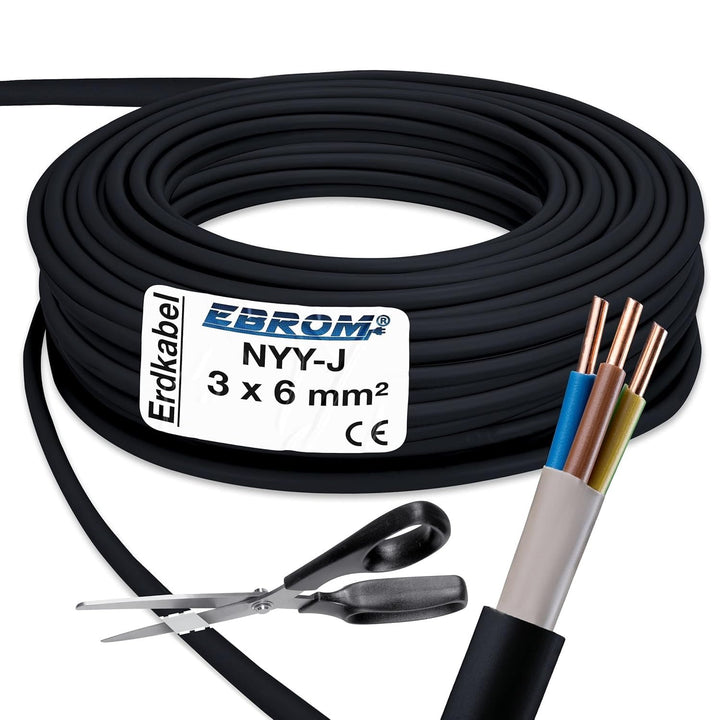 EBROM Erdkabel NYY-J 3x6 mm² Starkstromkabel Erdleitung schwarz - 41 m 41 Meter, 41 Meter