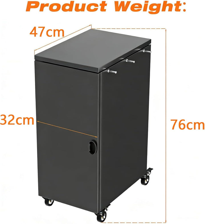 GFTIME Grillwagen mit Stauraum & Haken, Rollbarer Grilltrolley mit 4 Lenkrollen, Outdoor Beistelltis