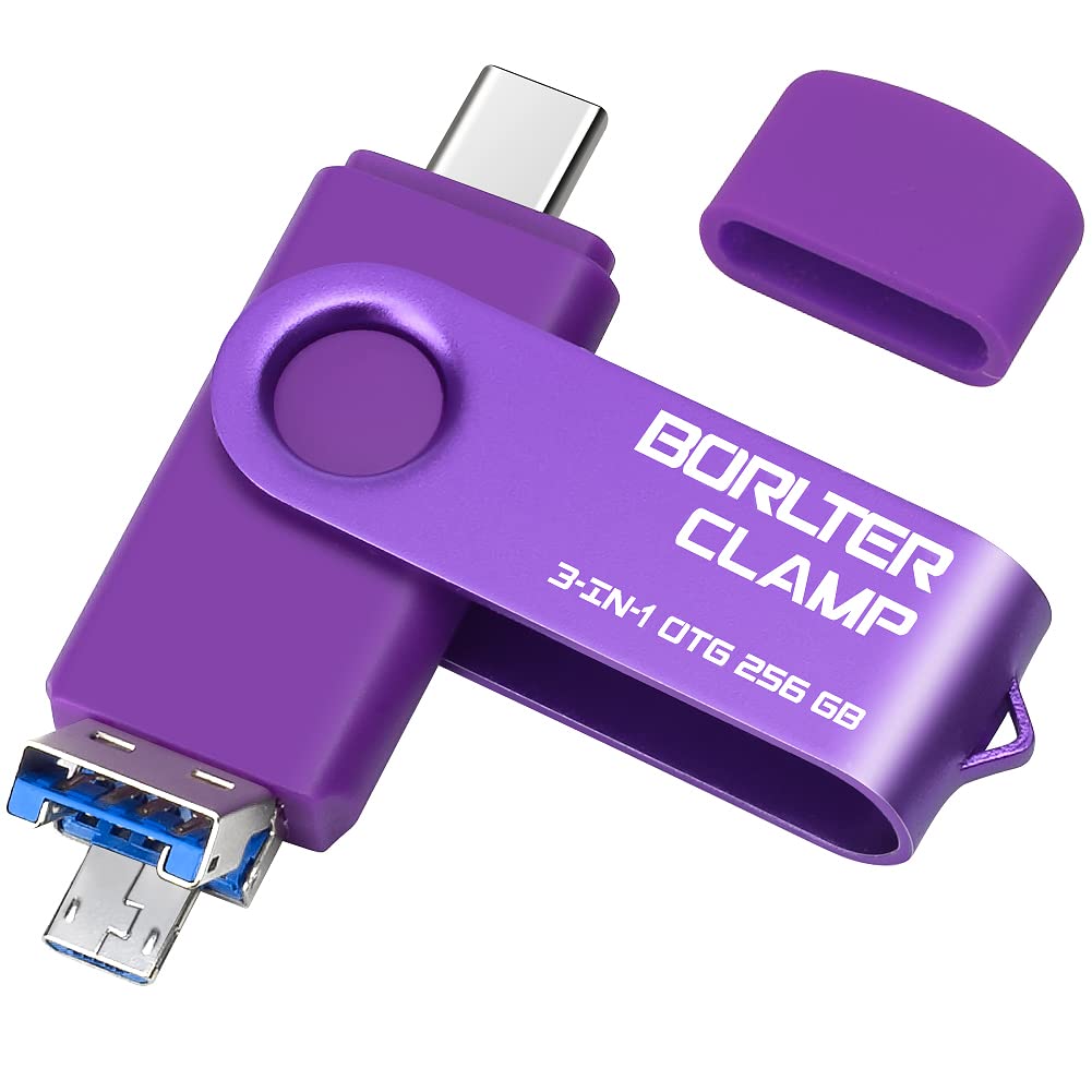 BorlterClamp 256 GB 3-in-1 USB-Stick für Android Handys, OTG 3.0 Flash-Laufwerk Mit 3 Anschlüssen (T