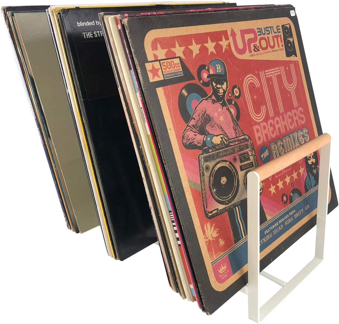 7even Schallplatten Ständer Vinyl Halter für LPs, Maxis 12" in weiss und Holz Optik XL ca. 35 cm lan