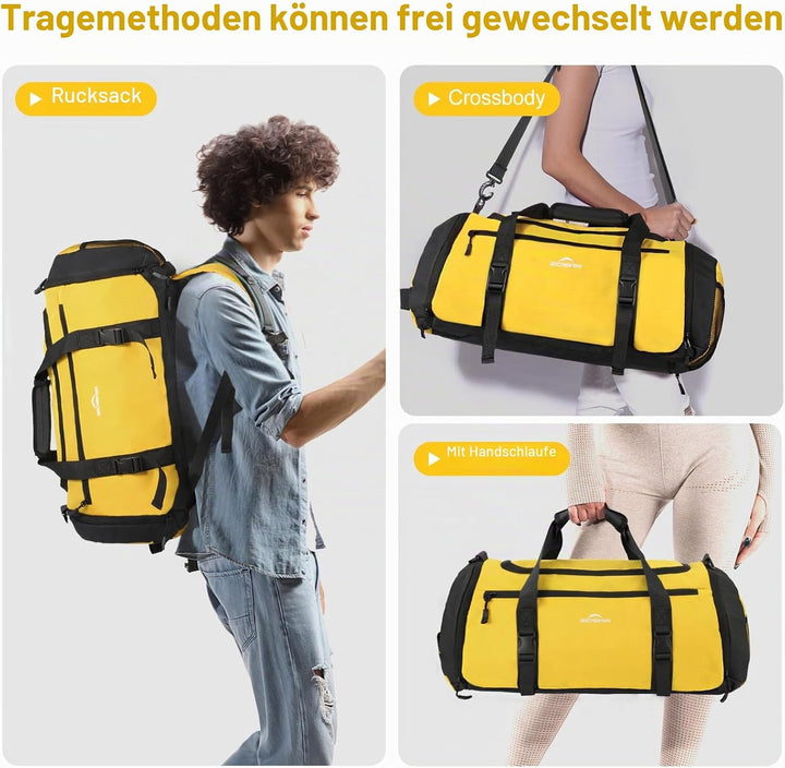 Sporttasche Herren + Rucksack-Funktion, Reisetasche Damen | Sporttasche Damen mit Schuhfach, Nassfac