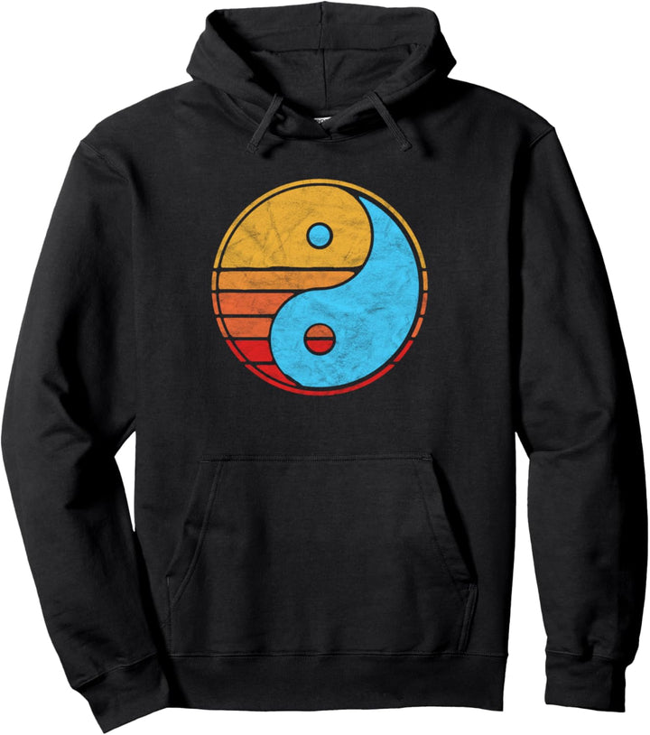 Vintage Yin Yang 80's Minimalist Sun Surf Vibe Graphic Pullover Hoodie