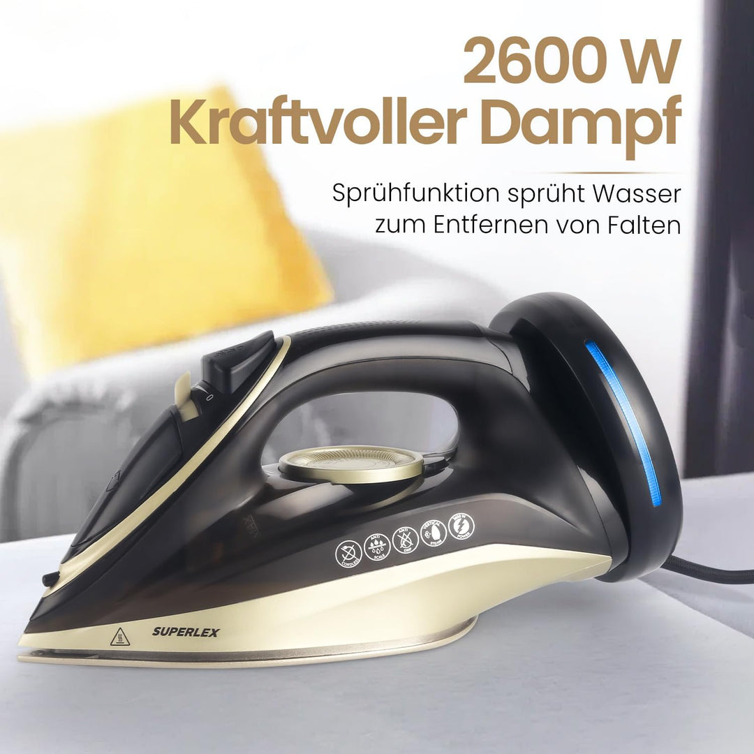 SUPERLEX Dampfbügeleisen Kabelloses 2600W, Vertikal Cordless Steam Iron Antihaftbeschichtung Keramik