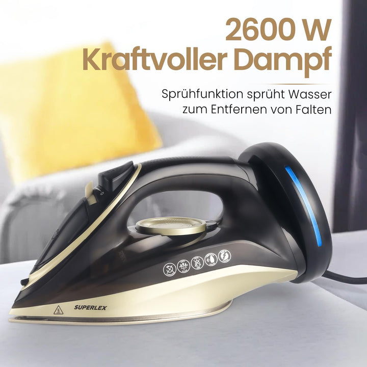 SUPERLEX Dampfbügeleisen Kabelloses 2600W, Vertikal Cordless Steam Iron Antihaftbeschichtung Keramik