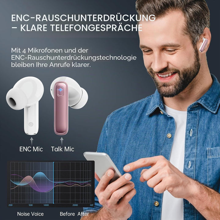 Bluetooth Kopfhörer, Kopfhörer Kabellos Bluetooth 5.3 mit HD Mic Stereo HiFi, In Ear Kopfhörer 40H S
