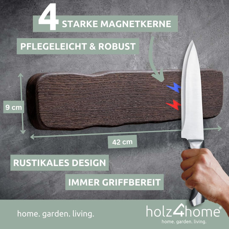 holz4home® La Madera PREMIUM Messerleiste aus Holz | Eiche Dunkel | magnetisch 42 cm lang | magnetis