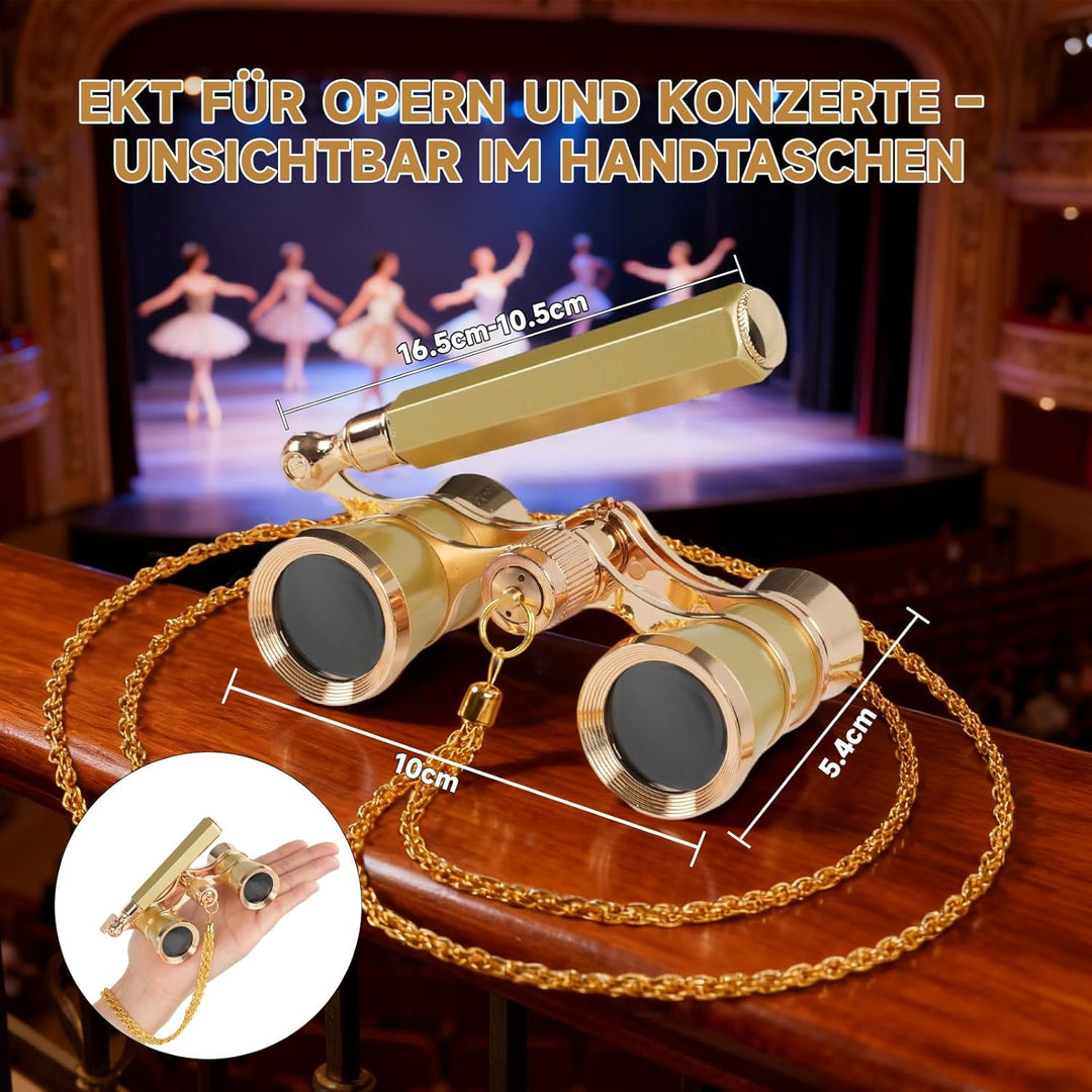Opernglas 3x25 für Damen & Kinder, BK7 Prismen Optik - Verstellbarer Griff & Kette, Vintage Mini The