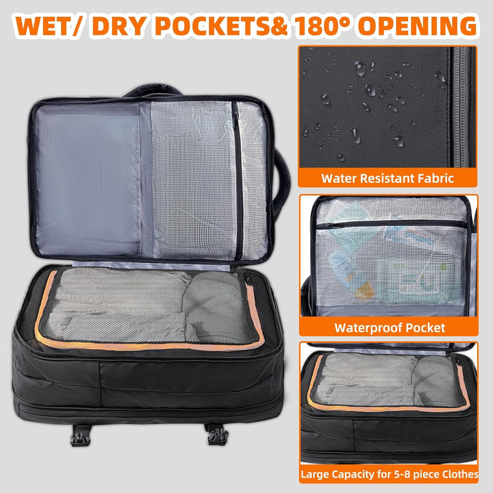KINGSLONG Handgepäck Reiserucksack 46L Laptop Rucksack 19 Zoll, Erweiterbar Diebstahlsicher Wasserab