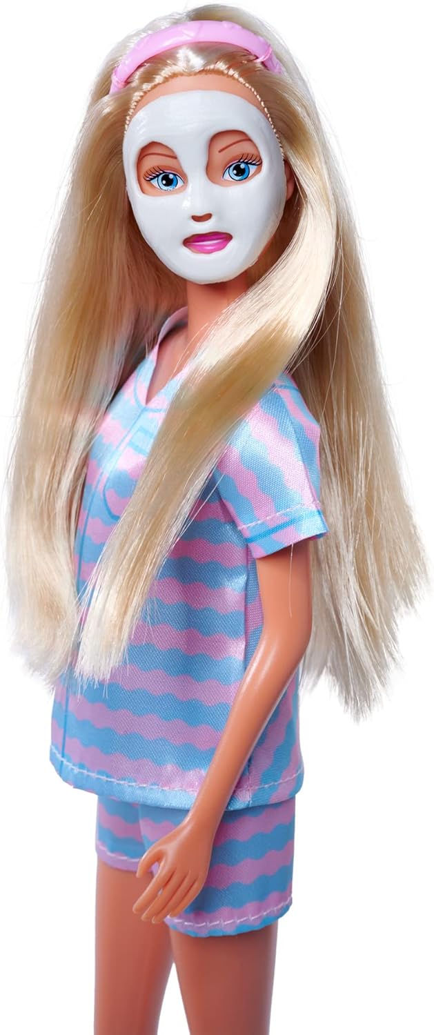 Simba Steffi Love Beauty Day, Spielpuppe im modischen Pyjama mit Gesichtsmasken und Slippers, 29cm,