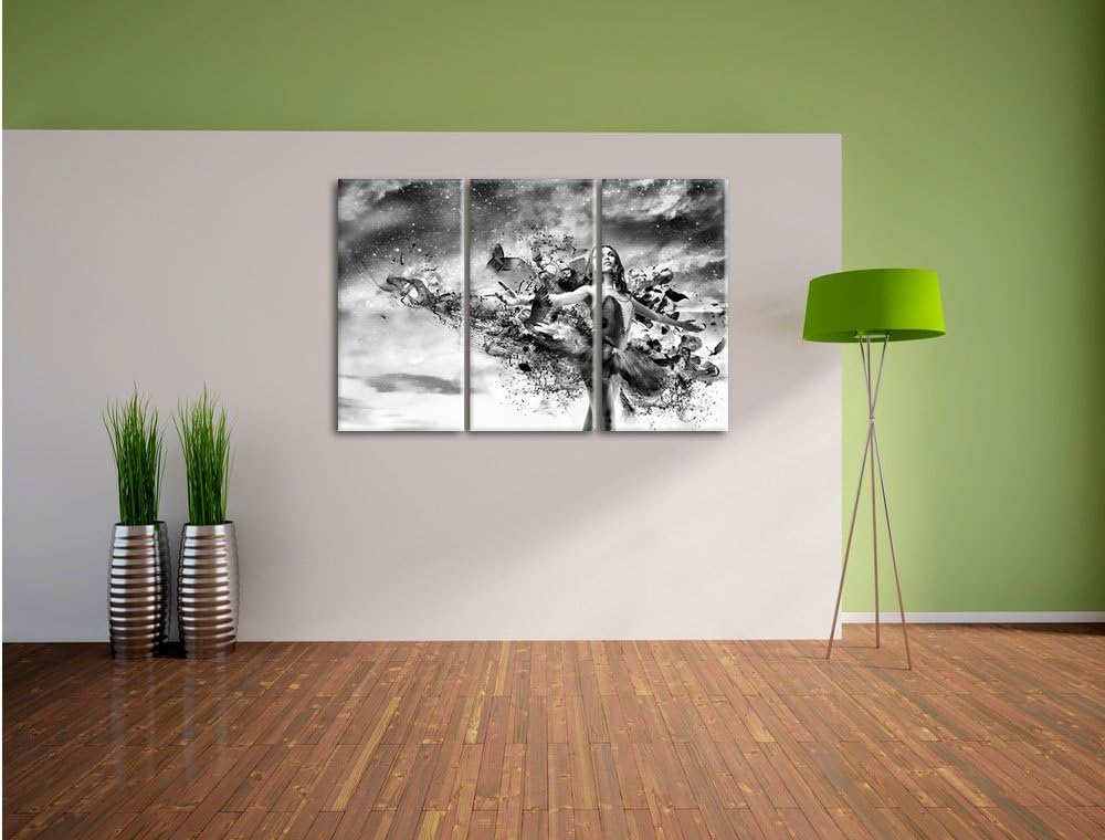 Pixxprint Ballerina im Kleid / 3-Teilig/Gesamtmass 120cm Leinwandbild bespannt auf Holzrahmen/Wandbi