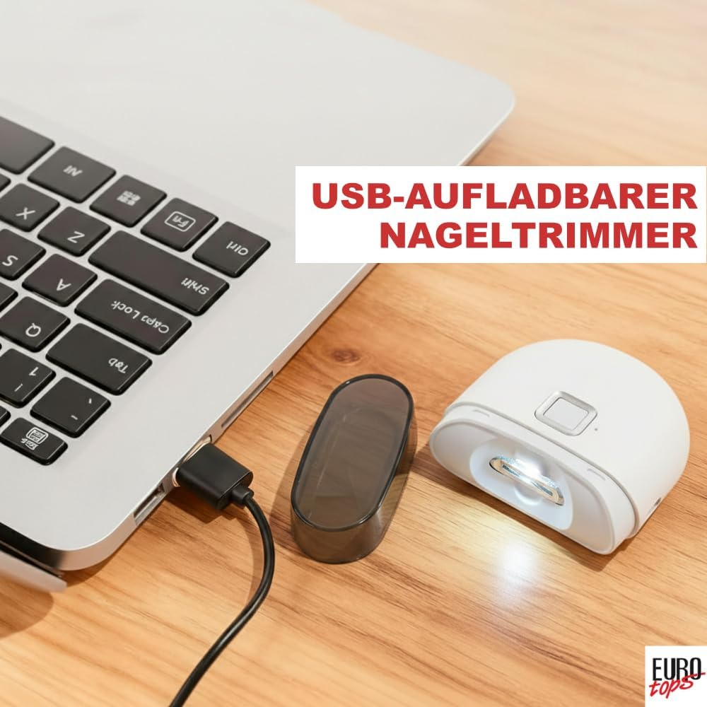 EUROtops Nageltrimmer mit LED-Licht – Elektrischer Nagelschneider für Finger- und Fussnägel, kabello