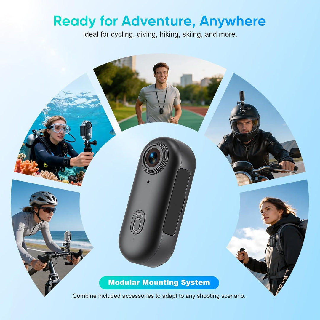 Multifunctional Mini Action Cam WiFi, 4K Bodycam körperkamera,Actionkamera mit 64 GB Speicherkarte,