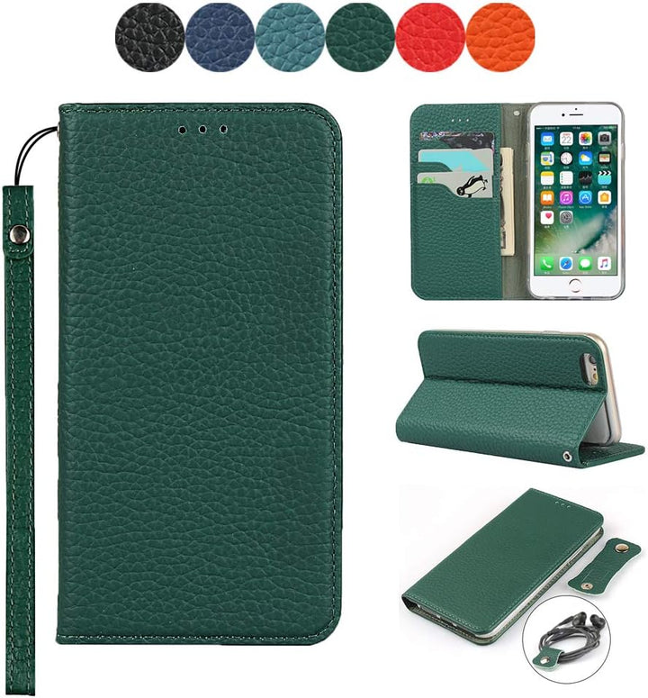 Brieftasche Hülle für iPhone 6 Plus/6S Plus, Litschi Genarbtes Echtleder Hülle [Kartenfächer] [Stand