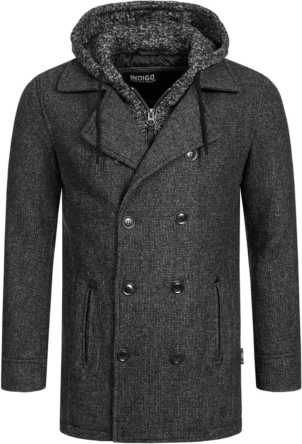 Indicode Herren Cliff Kurzmantel mit Stehkragen | Wollmantel Herrenmantel Mantel S Black mix, S Blac