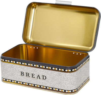 Lashuma Brotkasten Metall grau Mosaik, Brotbox Aufbewahrung gross, Behälter Brot mit Klappe 36x21 cm