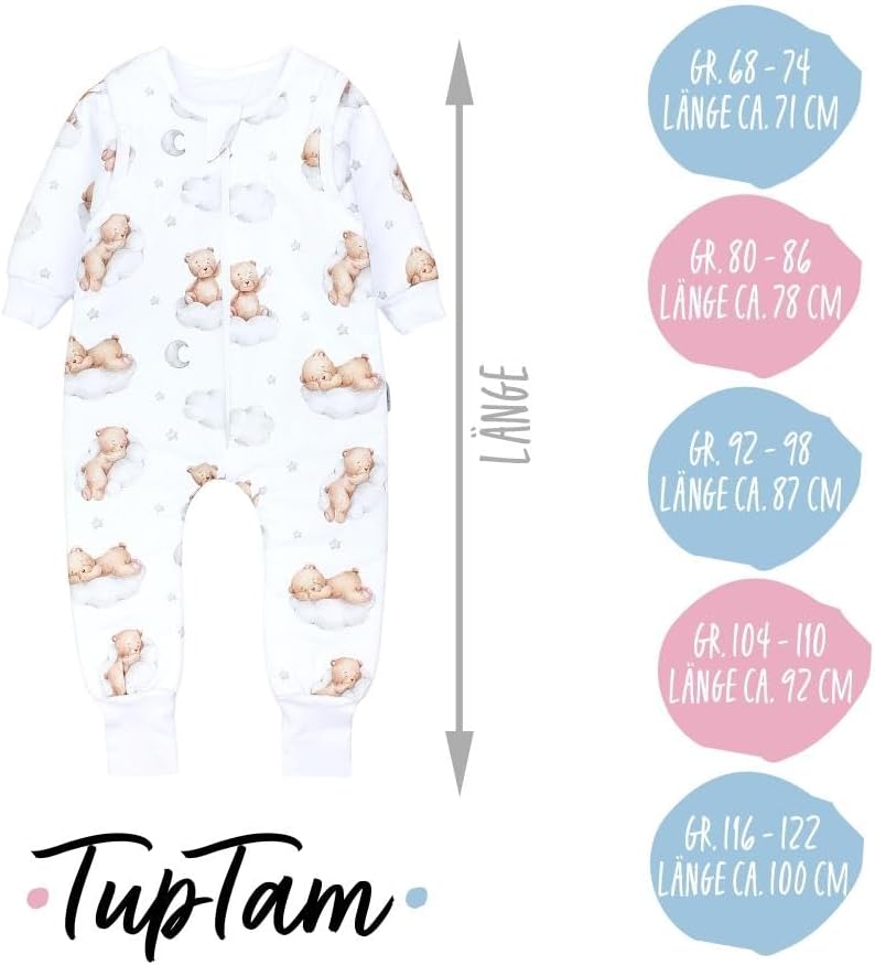 TupTam Baby Schlafsack mit Füssen und Ärmeln – Ganzjahres Schlafsack Baby 2.5 TOG, OEKO-TEX zertifiz
