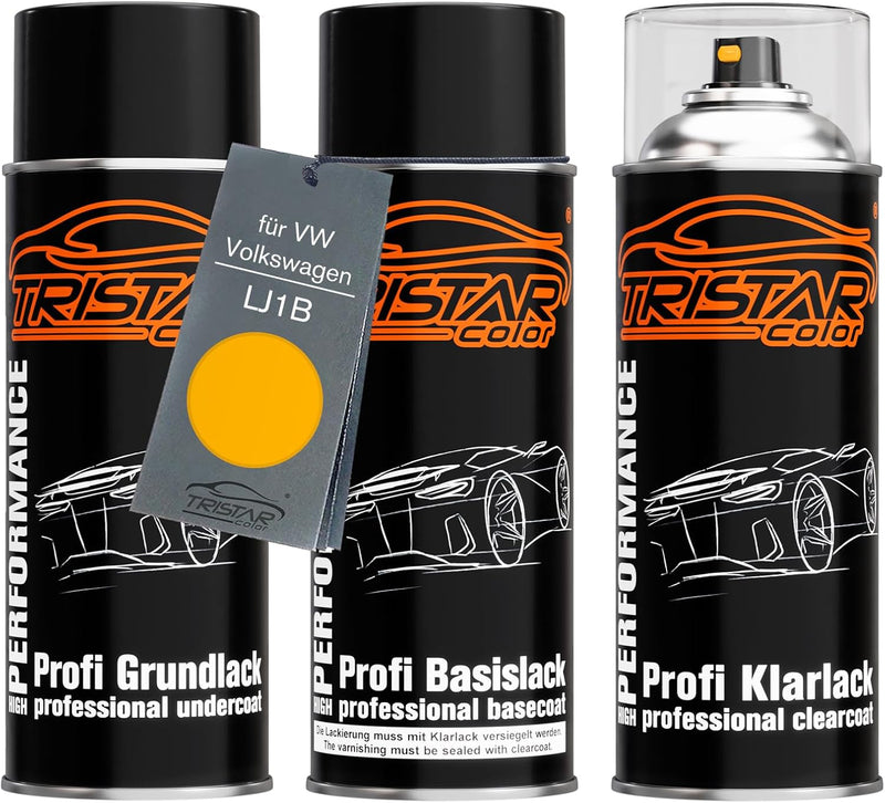 TRISTARcolor Autolack Spraydosen Set für VW/Volkswagen LJ1B Rapsgelb/Yellow Grundlack Basislack Klar