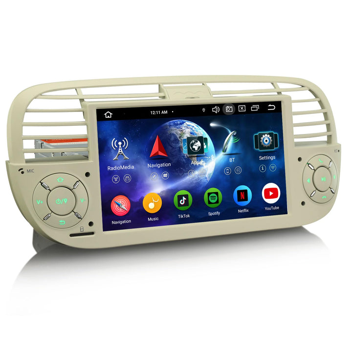 Erisin 8-Kern 4GB+64GB Android 16 GPS Autoradio Bluetooth mit Navigation für FIAT 500/500C/500S 2008