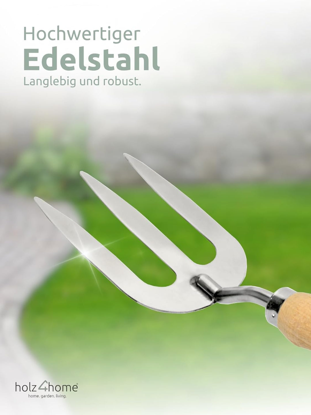 holz4home® Gartenwerkzeug Set 4-TLG. I Edelstahl & Eschenholz I Handschaufel, Unkrautstecher, Fugenk
