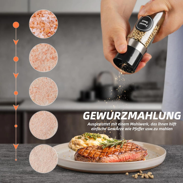 FRIBERG Gewürzgläser mit Streueinsatz [20x 120ml],Gewürzgläser Rund Set mit Edelstahl Deckel,mit 1 g