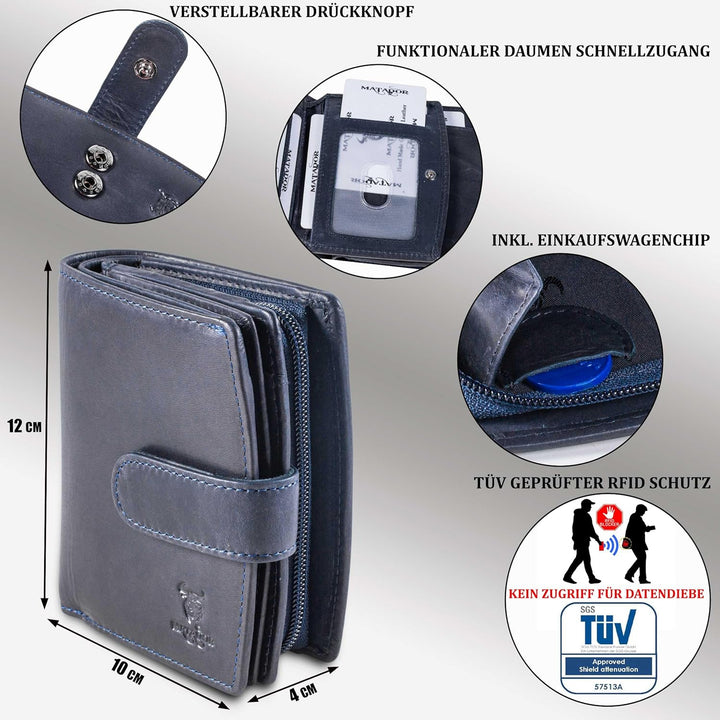 MATADOR Damen Geldbörse Mittelgross Leder #Valencia mit edler Geschenkbox, Elegantes Portemonnaie Da