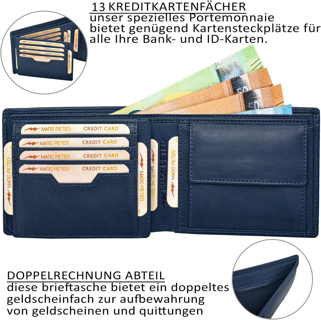 Marc Peter Oslo Geldbörse Herren Leder mit RFID Schutz I Echtleder Portemonnaie Gross I 13 Fächer I