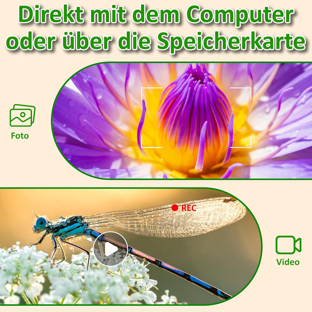 Kinder Mikroskop Kamera 48MP Digitalkamera mit 100x Vergrösserung HD Display Videoaufnahme Zoom Lern