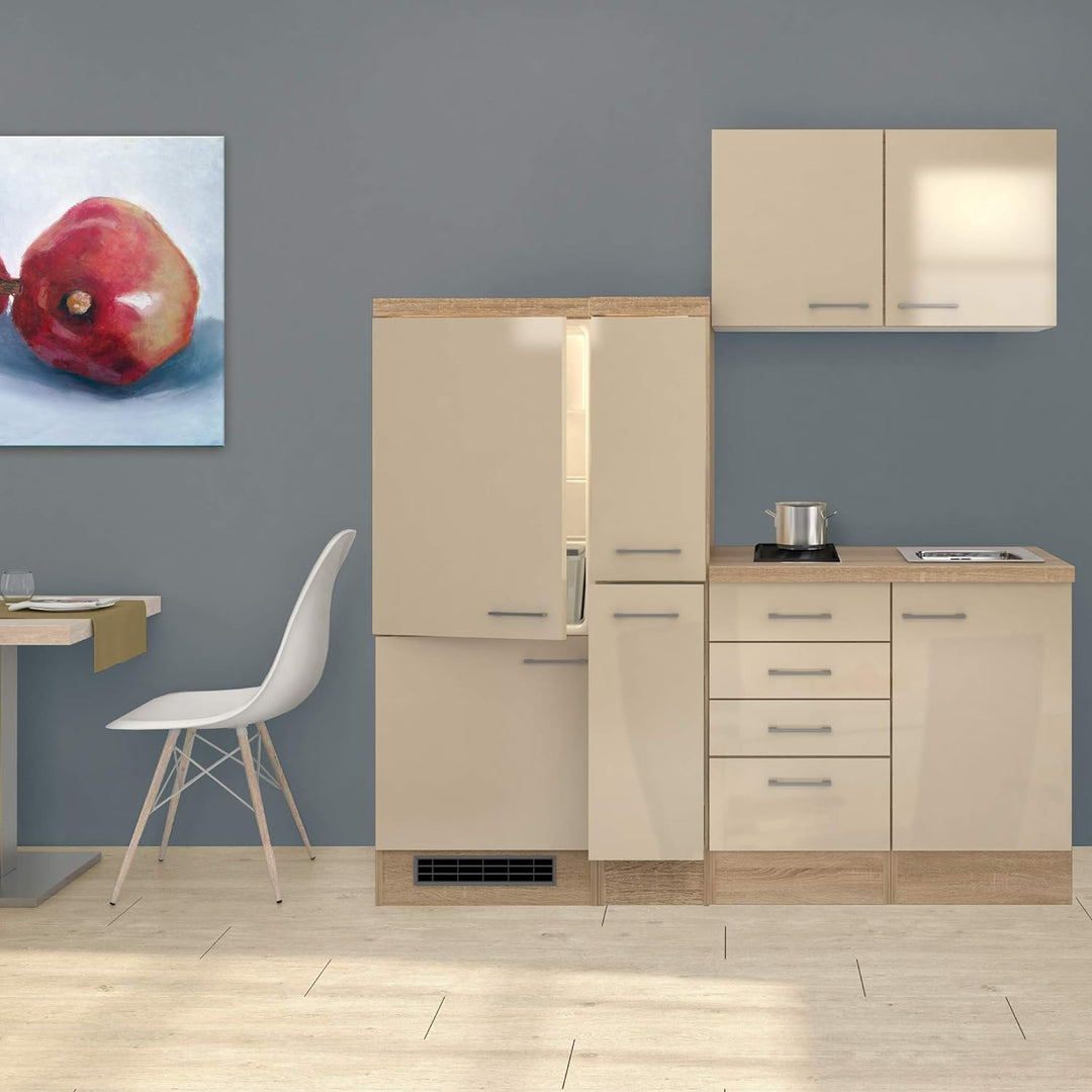 Flex Well Hängeschrank Nepal - Küchenschrank - 2-türig - Breite 100 cm - Creme glänzend/Eiche Sonoma