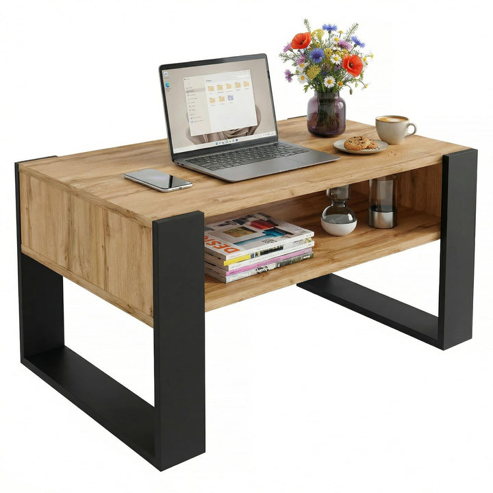 Couchtisch 92×53.6 cm – Wohnzimmertisch aus Holzwerkstoff, Stabiler & moderner Kaffeetisch mit zusät