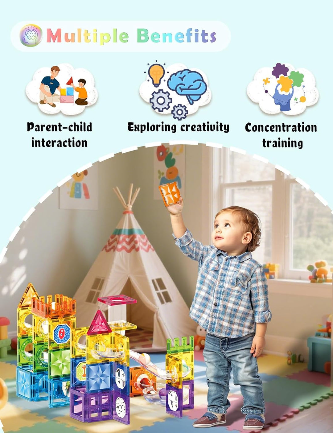 ROXENDA 73 Piezas Magnetische bausteine kugelbahn- Juguete Educativo Stem para niños. Con imanes pot
