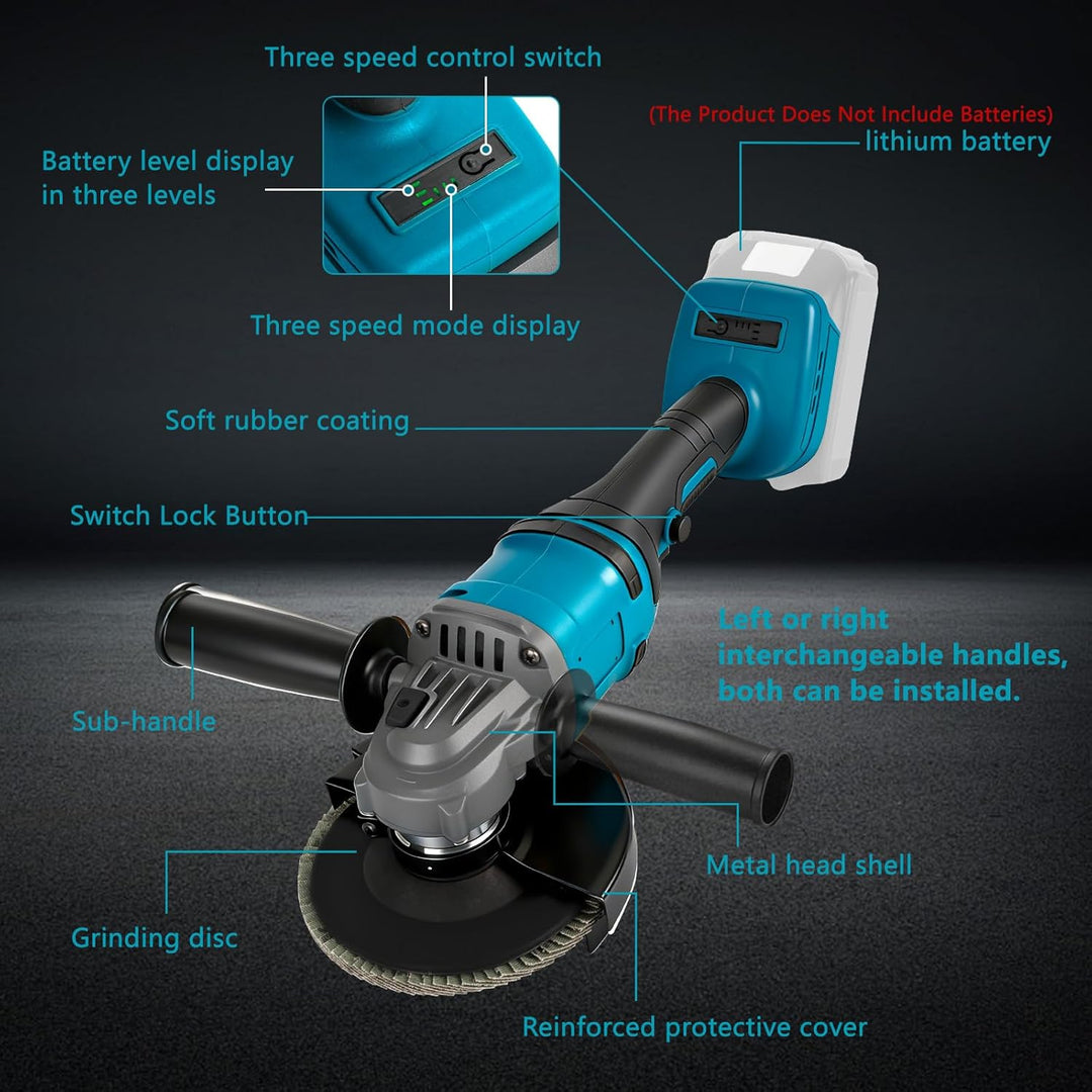 Akku Winkelschleifer 125mm Kompatibel mit Makita 18V Akkus, 1180W Bürstenlose Schleifer Mit 6 Scheib